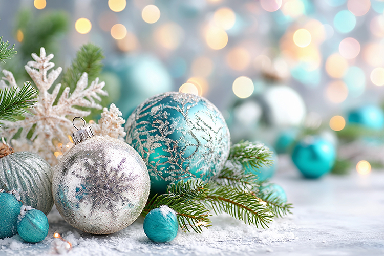 Cozy Christmas balls with glowing lights. High quality photo