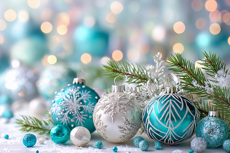 Cozy Christmas balls with glowing lights. High quality photo