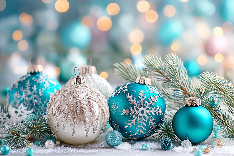 Cozy Christmas balls with glowing lights. High quality photo