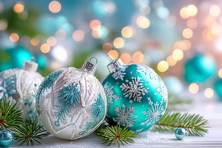 Cozy Christmas balls with glowing lights. High quality photo