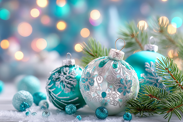 Cozy Christmas balls with glowing lights. High quality photo