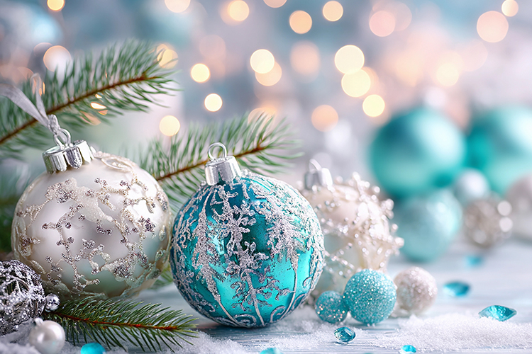 Cozy Christmas balls with glowing lights. High quality photo