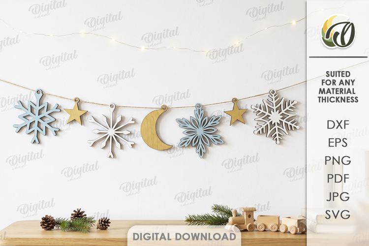 Christmas Banner Laser Cut. Christmas Garland SVG