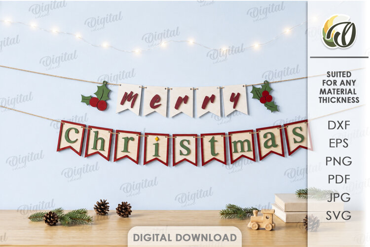 Christmas Bunting Banner Laser Cut. Christmas Garland SVG example image 1