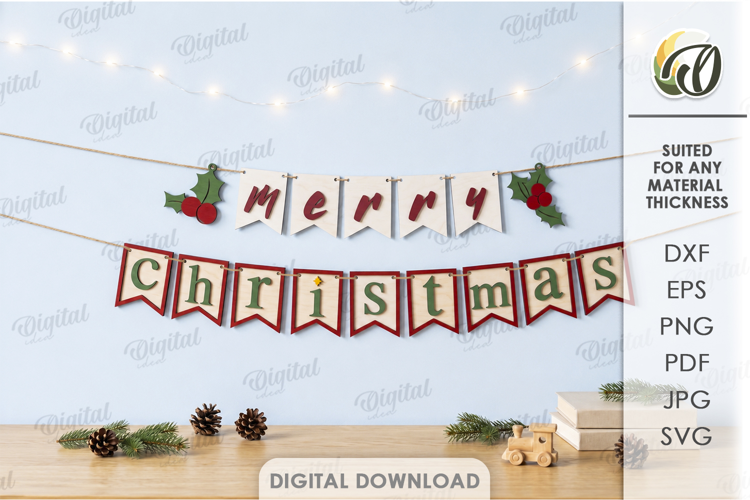 Christmas Bunting Banner Laser Cut. Christmas Garland SVG