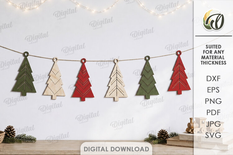 Christmas Banner Laser Cut. Christmas Garland SVG example image 1
