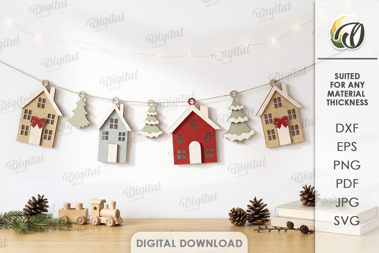 Christmas Banner Laser Cut. Christmas Garland SVG
