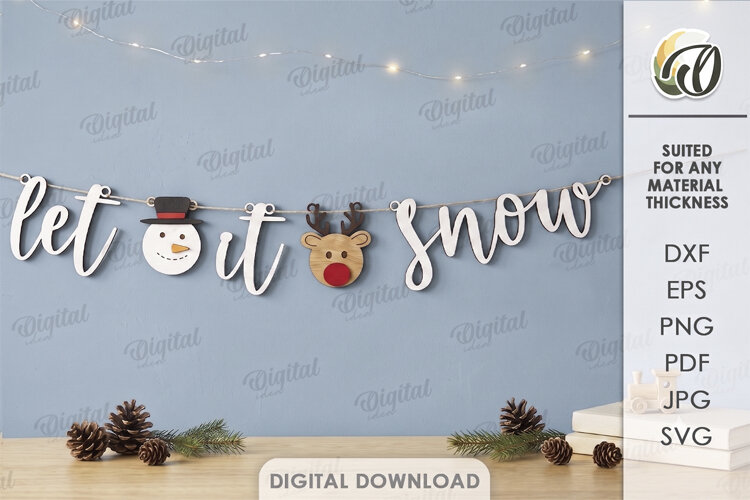 Christmas Banner Laser Cut. Christmas Garland SVG example image 1