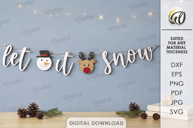Christmas Banner Laser Cut. Christmas Garland SVG