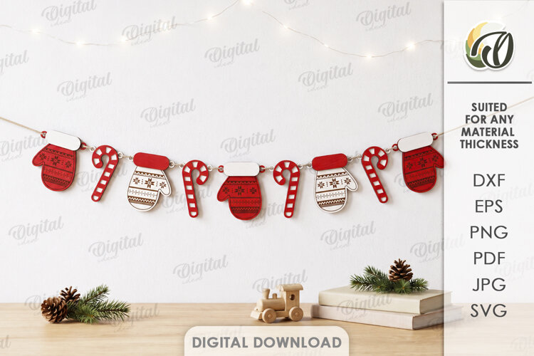 Christmas Banner Laser Cut. Christmas Garland SVG example image 1