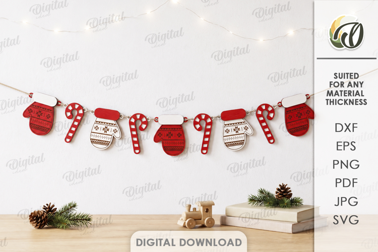 Christmas Banner Laser Cut. Christmas Garland SVG