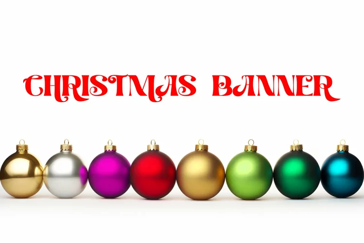 Christmas banner. Christmas baubles. Christmas ornaments JPG