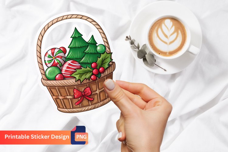 Christmas Basket Sticker, Christmas Decor Sticker