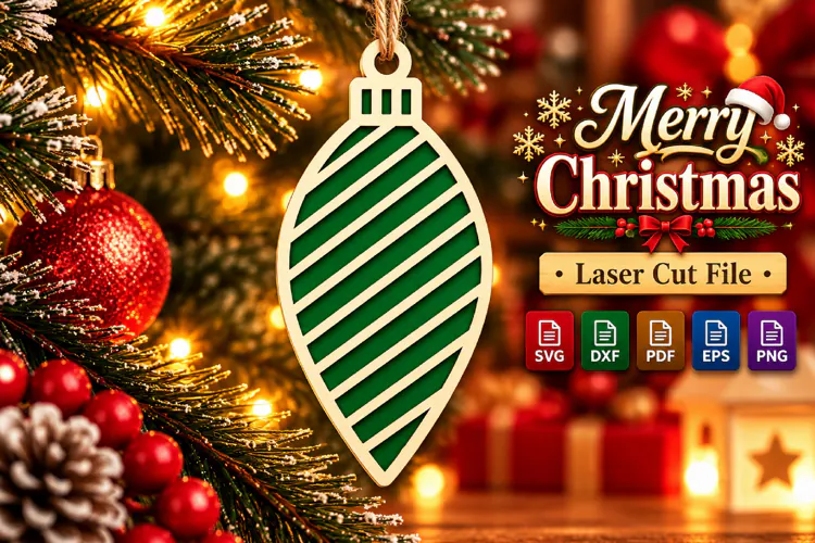 Christmas Bauble SVG, Green Stripe Laser Cut Ornament Design