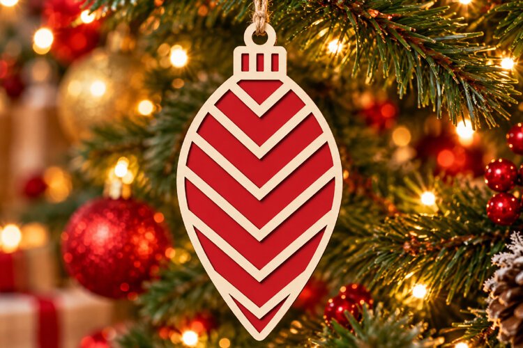 Christmas Bauble SVG, Red Stripe Laser Cut Ornament Design example image 1