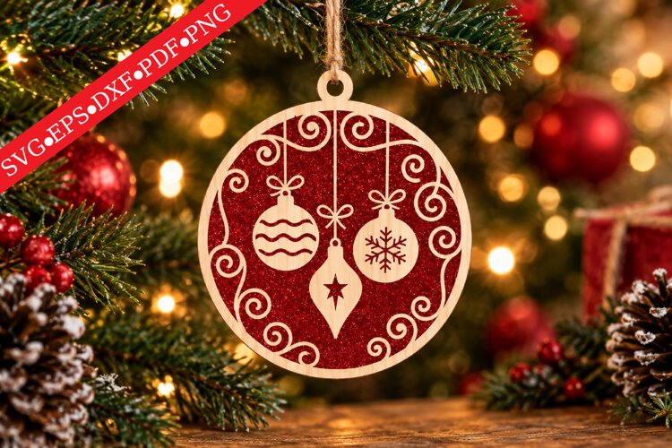 Christmas Bauble Swirl Ornament SVG example image 1