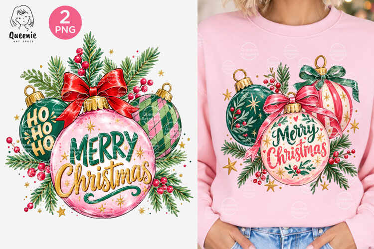 Cozy Vintage Merry Christmas Bauble Ornament Sublimation example image 1