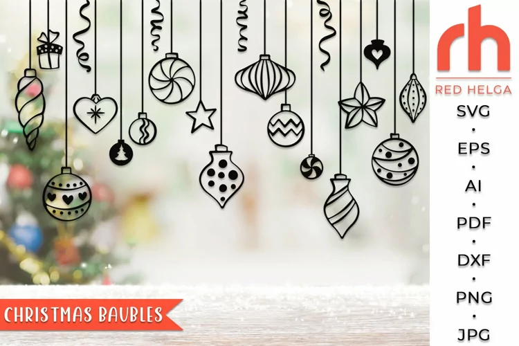 Christmas Baubles SVG, Hanging Balls Cut File, Balls String