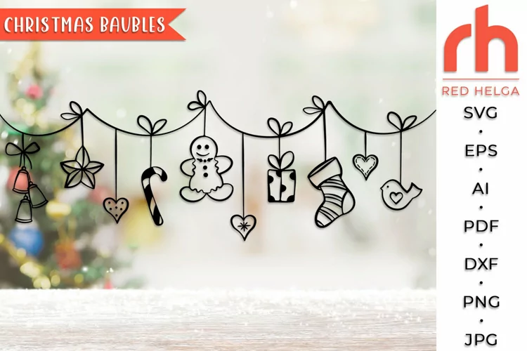 Christmas Baubles SVG, Hanging Balls Cut File, Xmas Decor