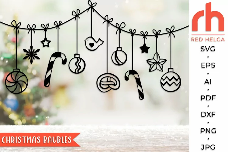 Christmas Baubles SVG, Balls on a String Cut File, Xmas DXF