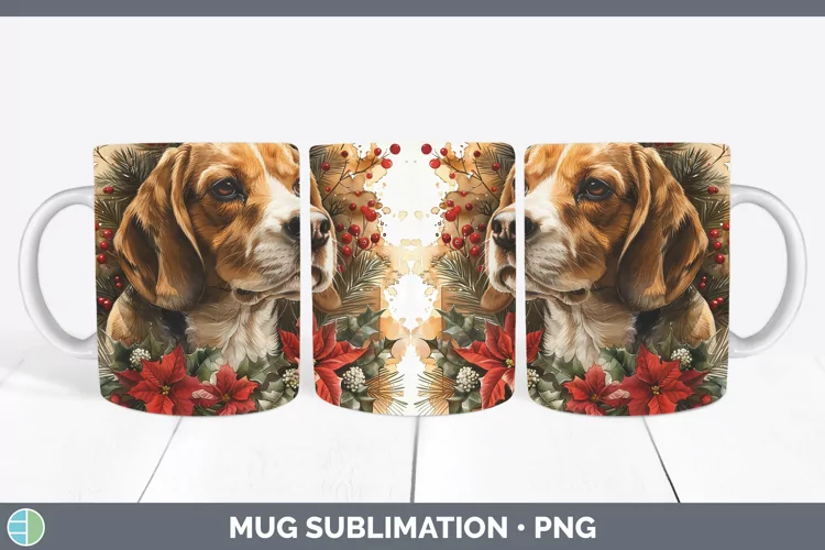 Christmas Beagle Mug Wrap Sublimation Coffee Cup Designs