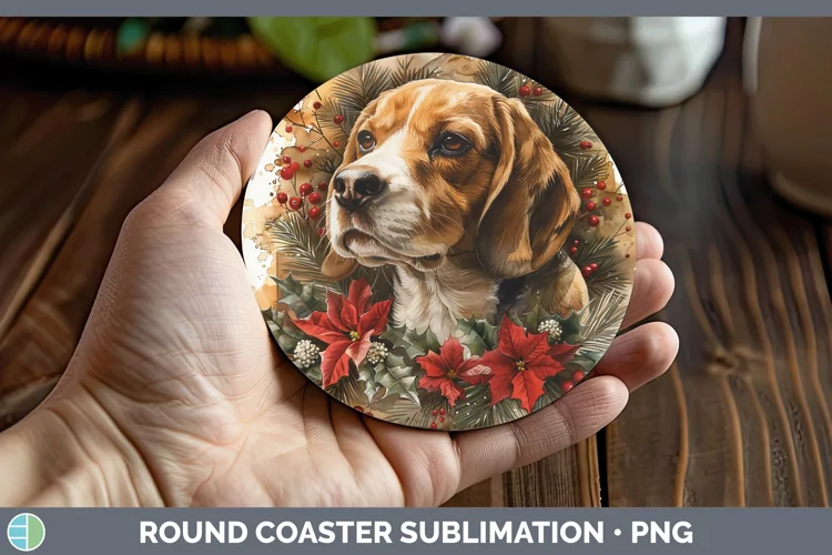 Christmas Beagle Round Coaster Sublimation Coaster Designs