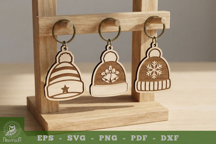 Christmas Beanie Lasercut Keychain example image 1