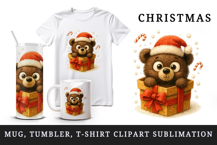 Christmas bear tumbler, mug wrap, clipart sublimation png