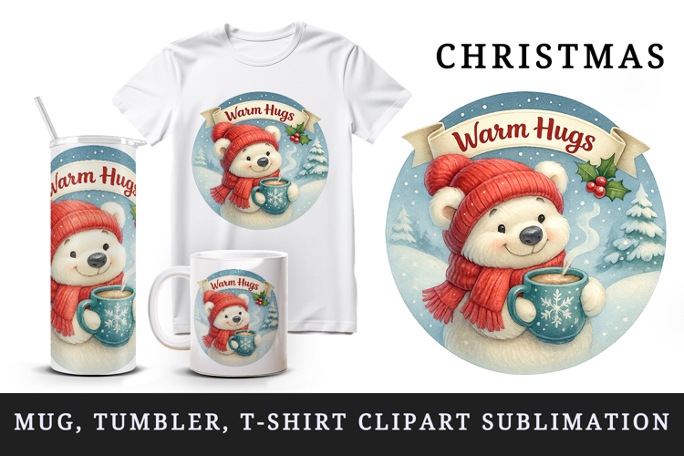 Christmas bear tumbler, mug wrap, clipart sublimation png
