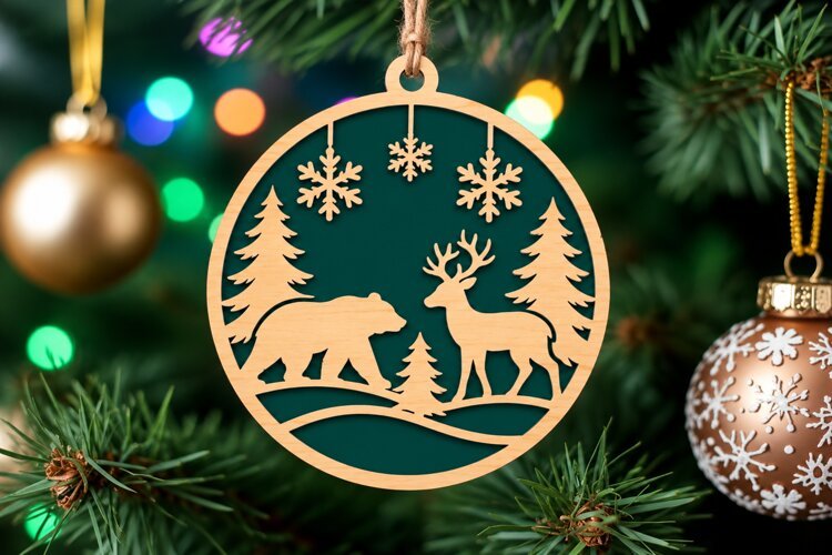 Christmas Bear and Reindeer Ornament SVG example image 1