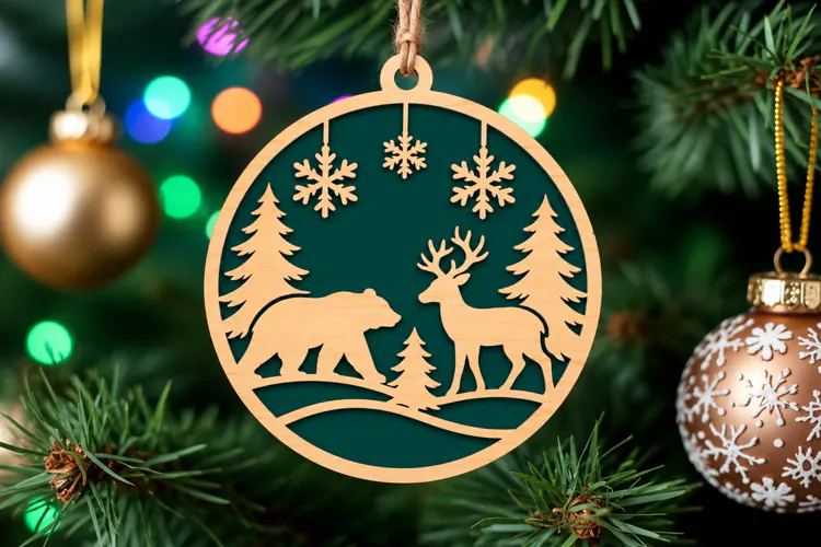 Christmas Bear and Reindeer Ornament SVG