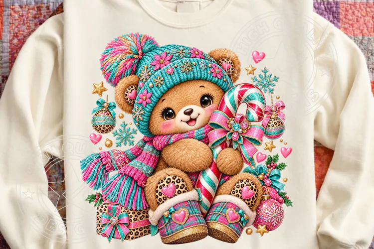 Christmas Bear Clipart , Whimsical Holiday Sublimation