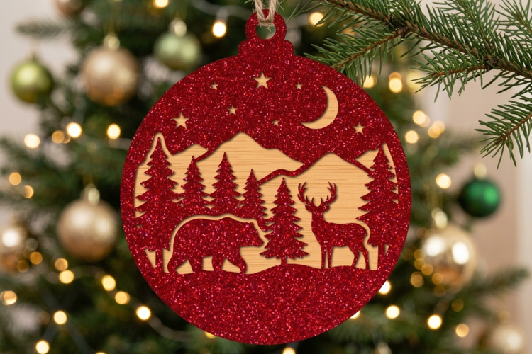 Christmas Bear Deer Ornament SVG, Laser Cut Holiday File