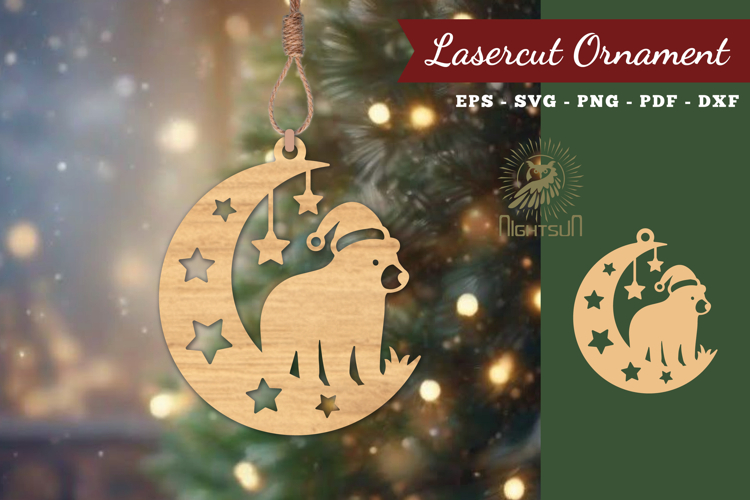 Christmas Bear In Moon Lasercut Ornament SVG