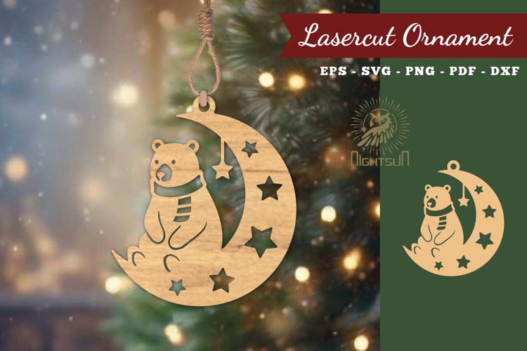Christmas Bear In Moon Lasercut Ornament SVG