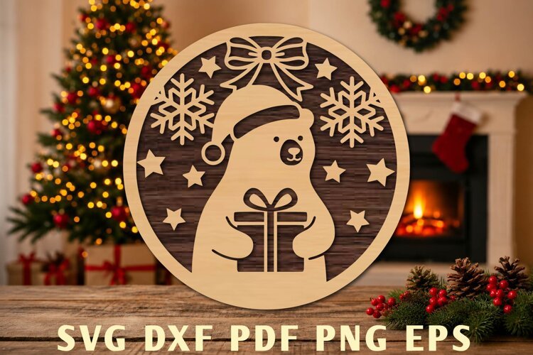 Christmas Bear Ornament Laser Cut SVG example image 1