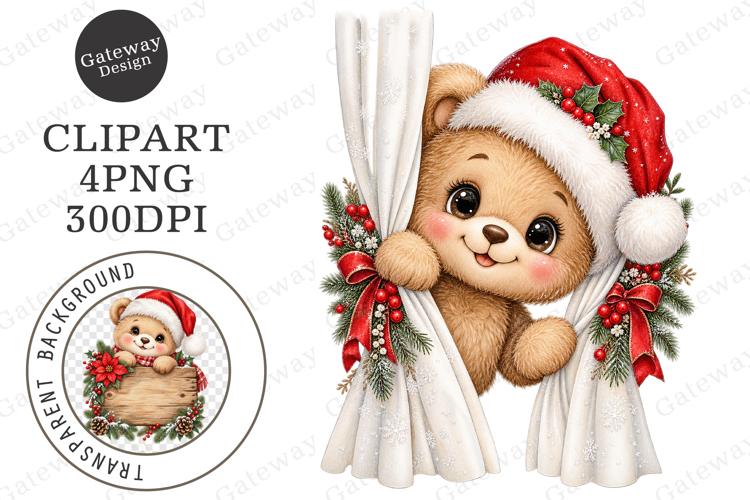 Christmas Bear Peeking Clipart