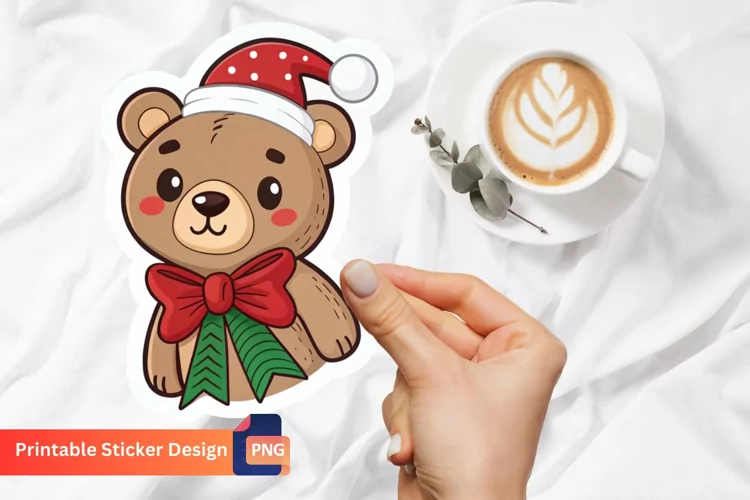 Christmas Bear Sticker, Cute Winter Bear, Christmas Animal