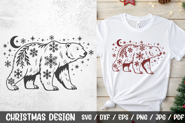 Christmas Bear SVG | Winter Polar Bear with Snowflakes PNG
