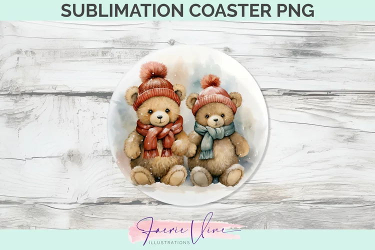 Christmas Bears Sublimation Round Coaster