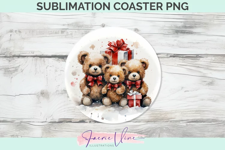 Christmas Bears Sublimation Round Coaster