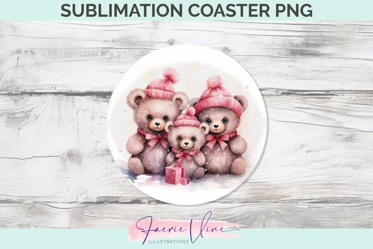 Christmas Bears Sublimation Round Coaster