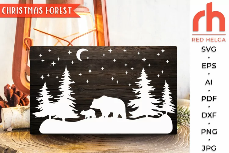 Christmas Forest SVG, Winter Bears Cut File, Xmas Scene DXF