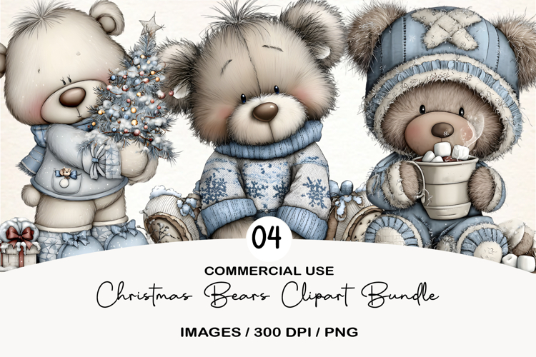 Christmas Bears Clipart Sublimation