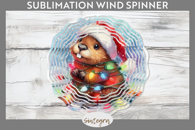 Christmas Beaver Entangled in Lights Wind Spinner Sublimatio