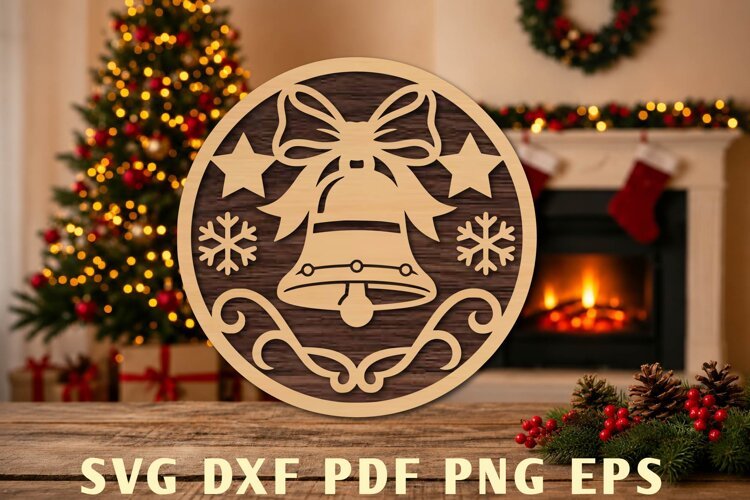 Christmas Bell Bow Laser Cut SVG example image 1