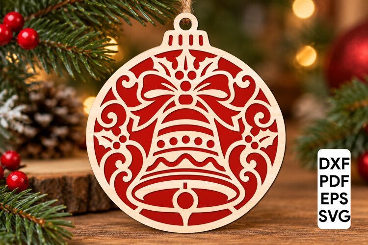 Christmas Bell Ornament Laser Cut SVG example image 1