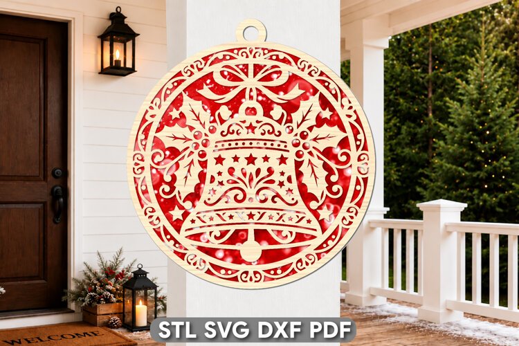 Christmas Bell Ornament Laser Cut SVG example image 1