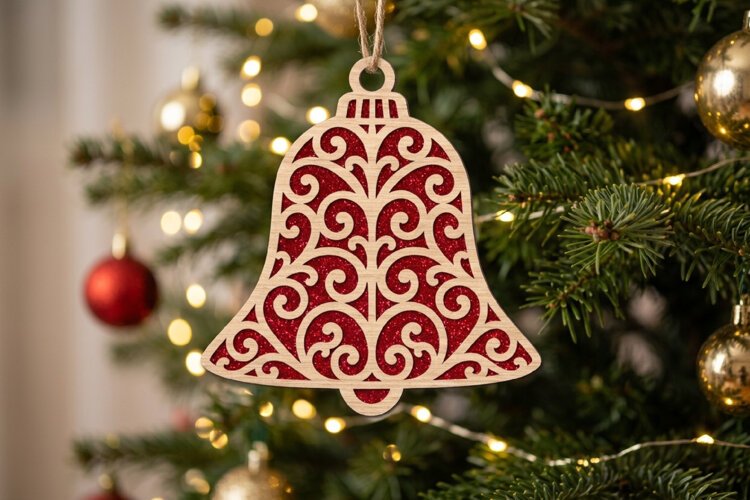 Christmas Bell Ornament SVG, Laser Cutting Files example image 1