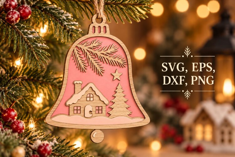 Christmas Bell Village SVG Laser Cut example image 1
